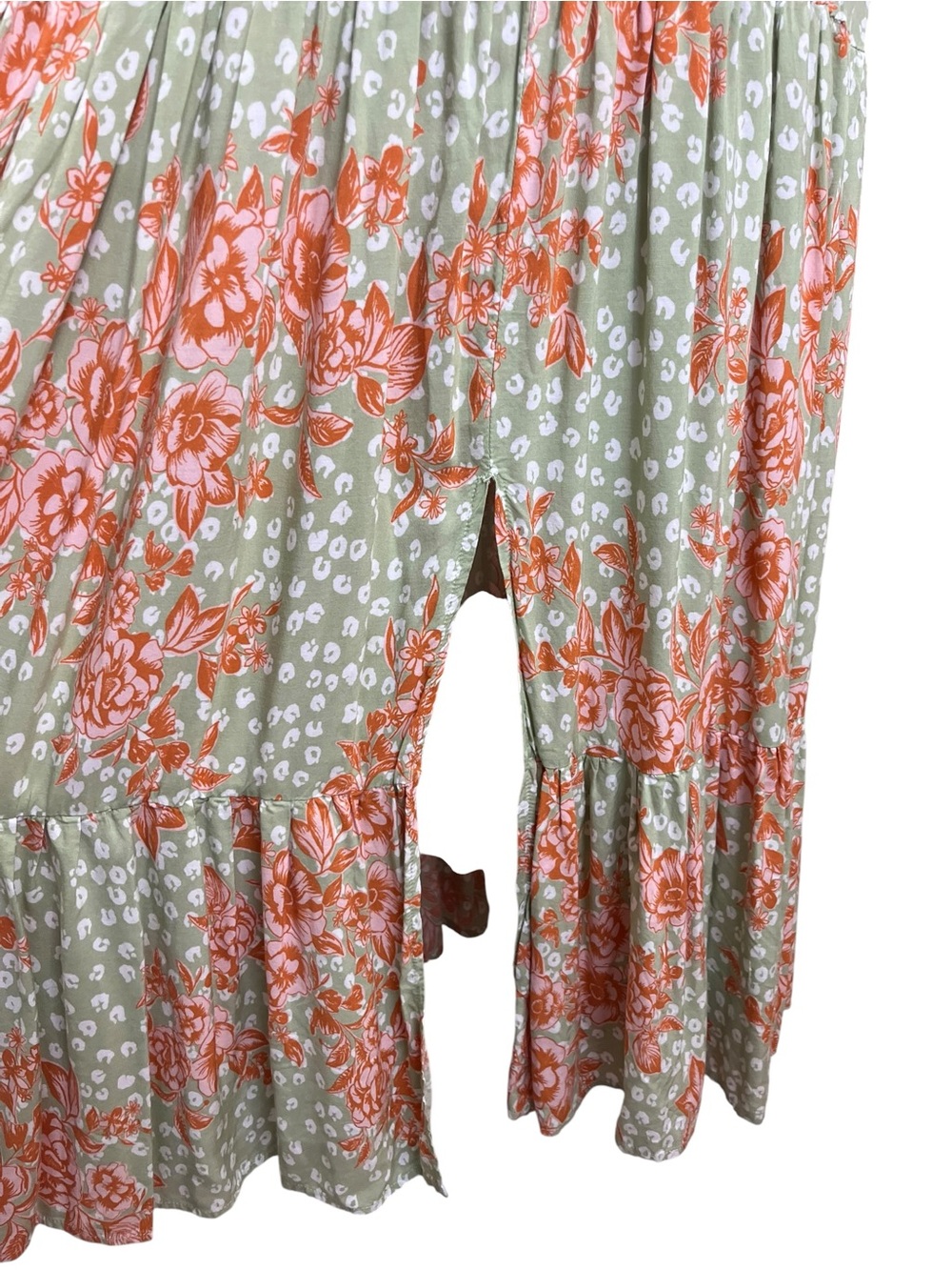 Abel The Label Floral Maxi Dress Medium Green Boho Tiered Rayon V Neck - Picture 8 of 12